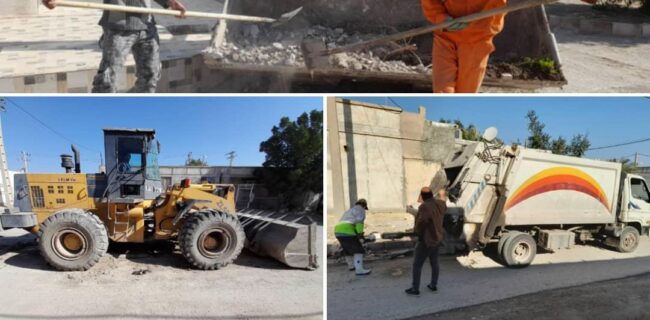 گزارش تصویری از نظافت و پاکسازی معابر کوی ارمغان توسط شهرداری خرمشهر